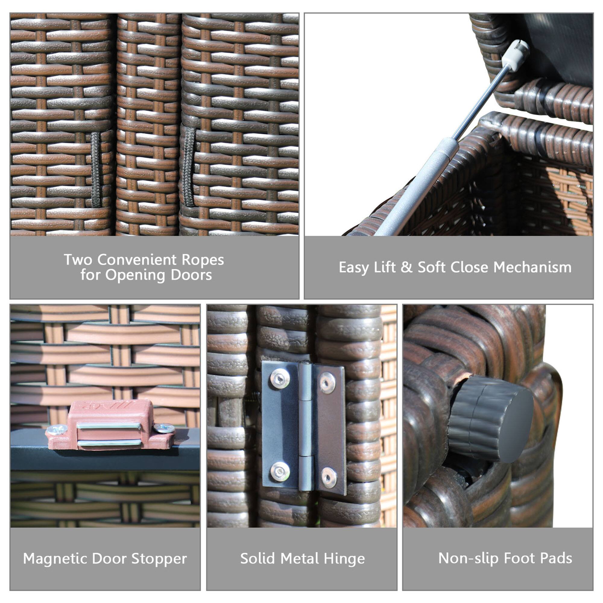 - Two Convenient Ropes for Opening Doors
- Easy Lift & Soft Close Mechanism
- Magnetic Door Stopper
- Solid Metal Hinge
- Non-slip Foot Pads