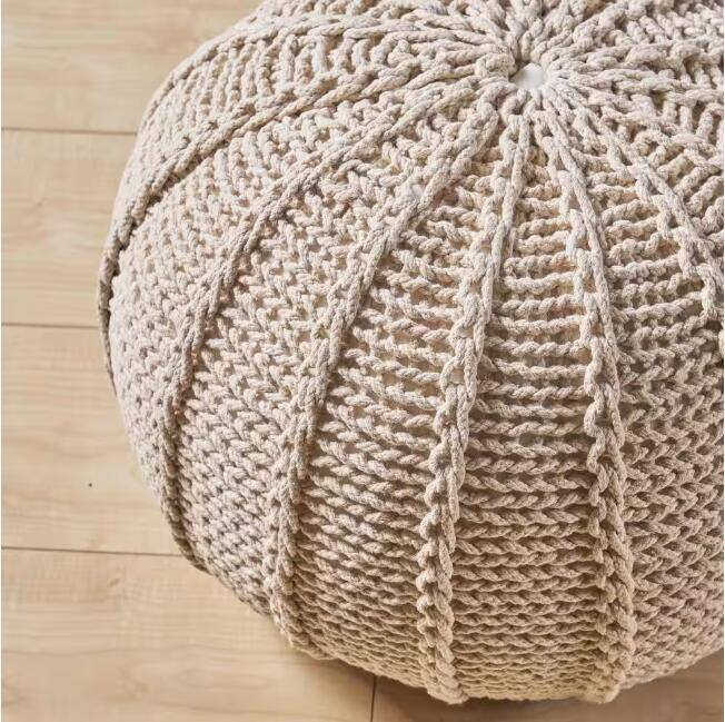 Back. GOODSILO - Hand-Knitted Cotton Round Pouf Ottoman with Sturdy Construction for Living Room Seating - Cotton.