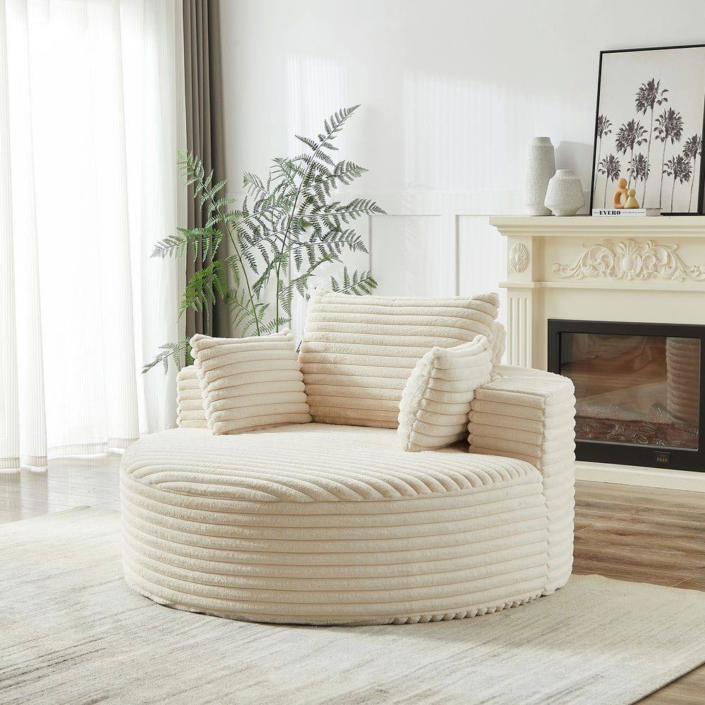 Left. Resenkos - 55"L Corduroy Single Sofa, Fluffy Modern Sleeper Chair for Living Room & Bedroom, No Assembly, Beige - Beige.