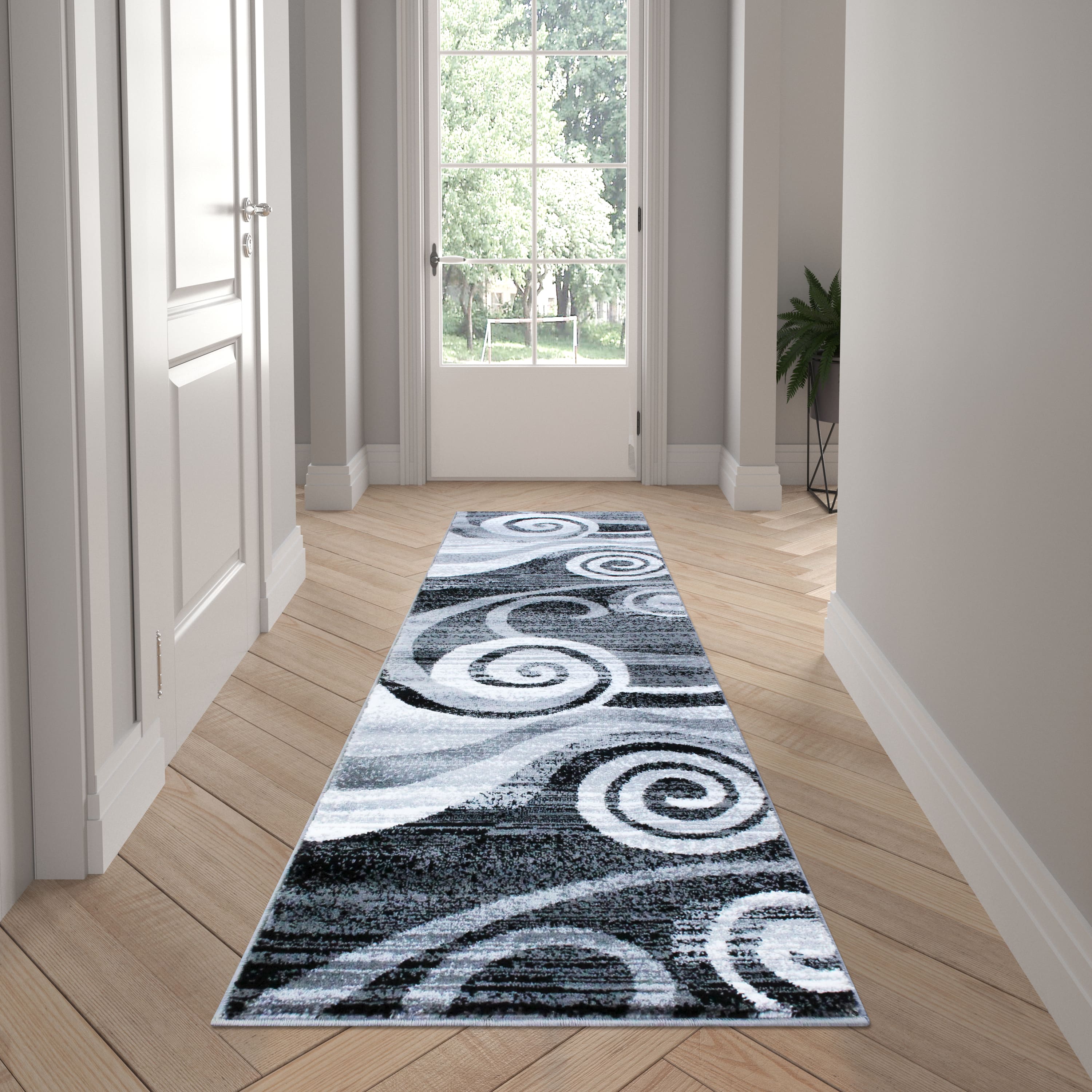Emma + Oliver - Aeris Contemporary Swirl Plush Pile Accent Rug with Scraped Effect and Jute Backing - Gray
