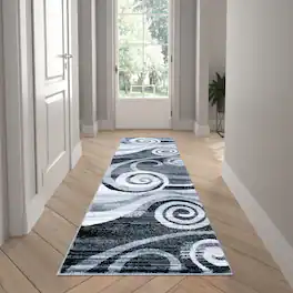 Emma + Oliver - Aeris Contemporary Swirl Plush Pile Accent Rug with Scraped Effect and Jute Backing - Gray