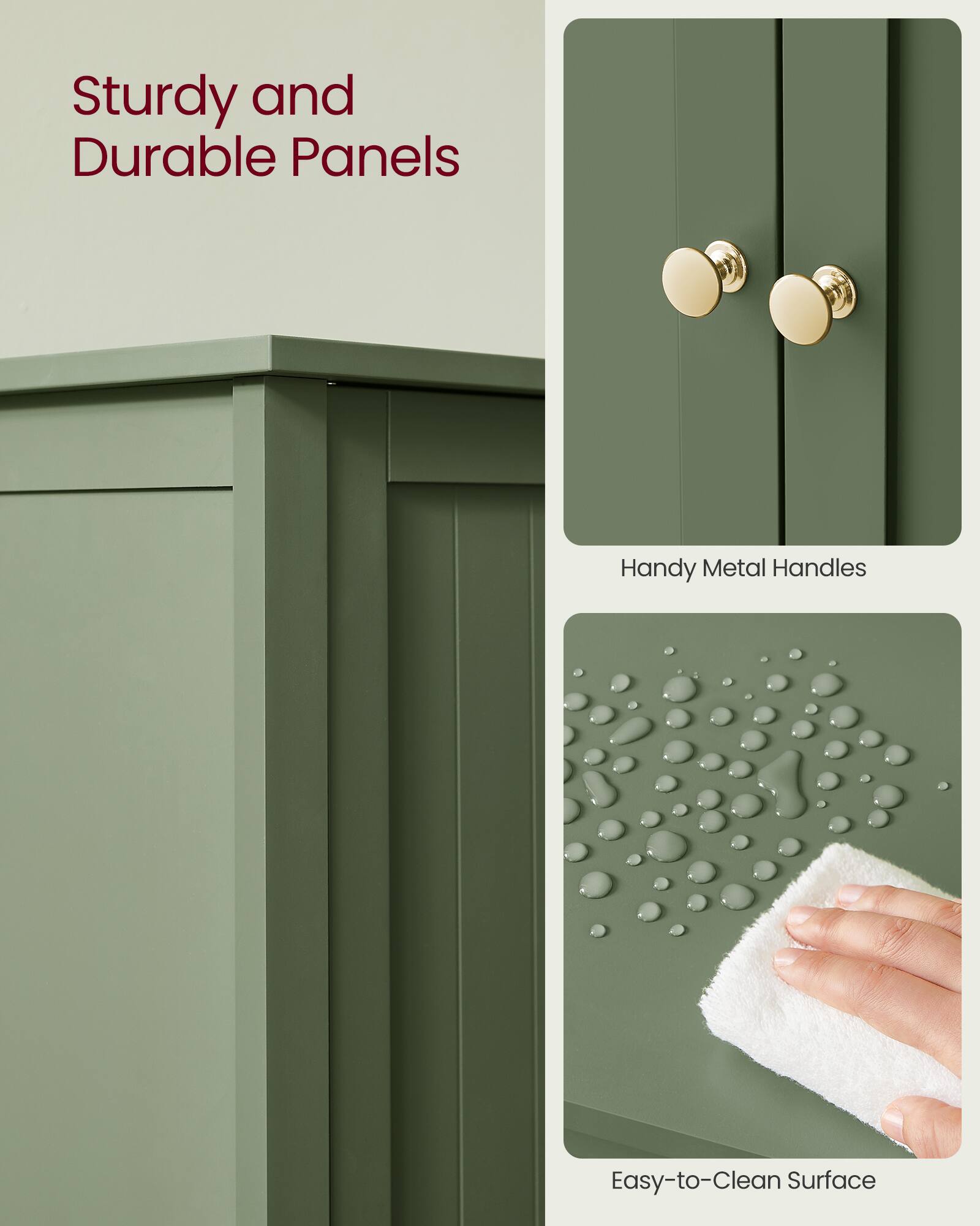 Sturdy and Durable Panels  
Handy Metal Handles  
Easy-to-Clean Surface