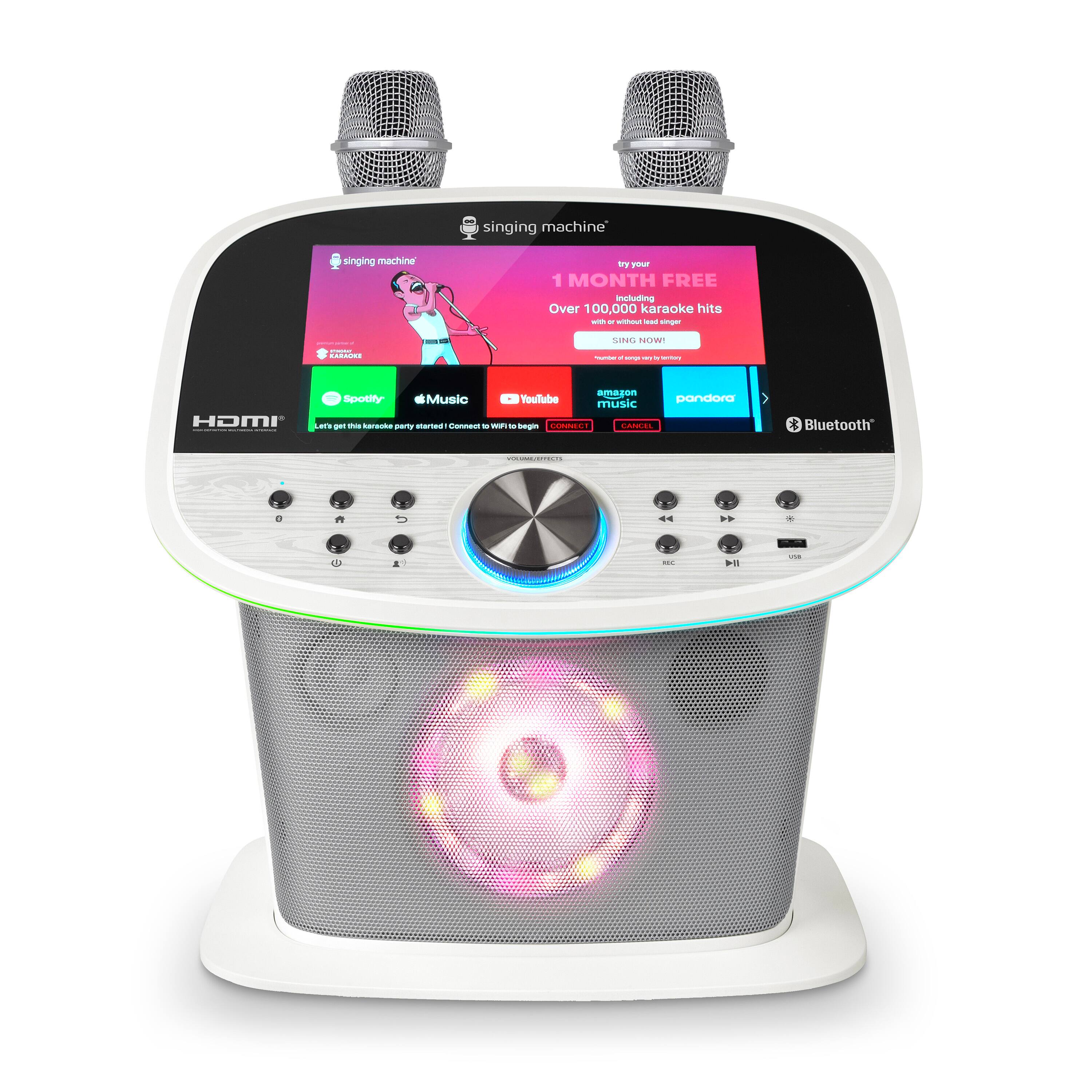 Singing Machine Singing Machine 1 Month Free including Over 100,000 karaoke hits - - - - 1mp | | EAO - - I NUW - - - I - HOMI ee amapon Spotify Music YouTube Pandora Music Les - - saracha phr - - - - - - - Colot. Bluetooth: I *. - - a - : A