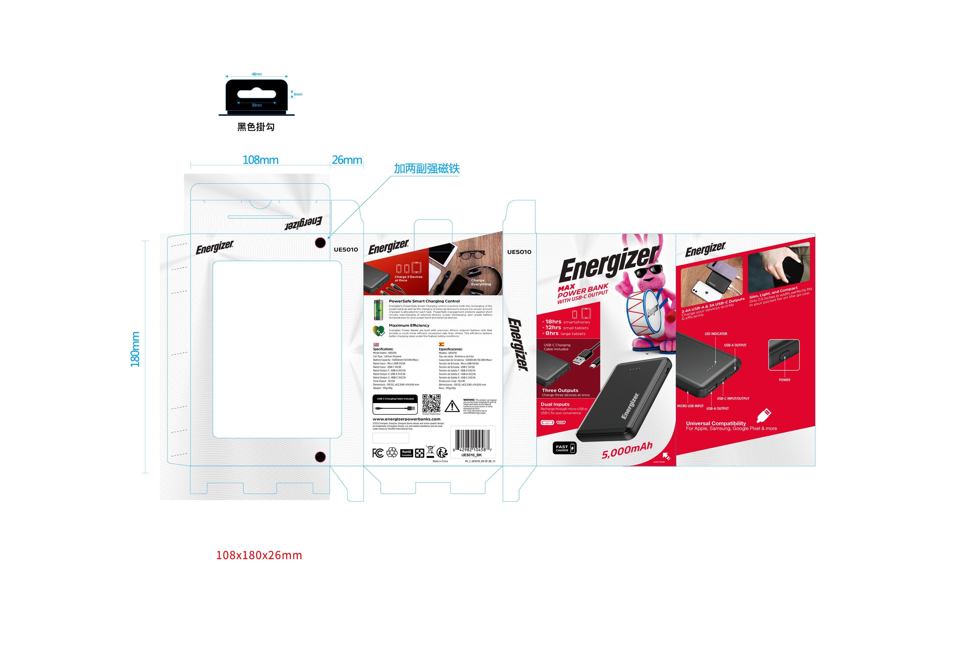 Alt View 18. Energizer - MAX 5,000 mAh Ultra-Slim, 3-Port USB-C High Speed Universal Portable Charger Power bank, Charges Three Devices at Once - Black.