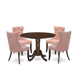 East West Furniture - 5 Piece Dining Room Set Consists of a Round Solid Wood Table with Dropleaf - Red