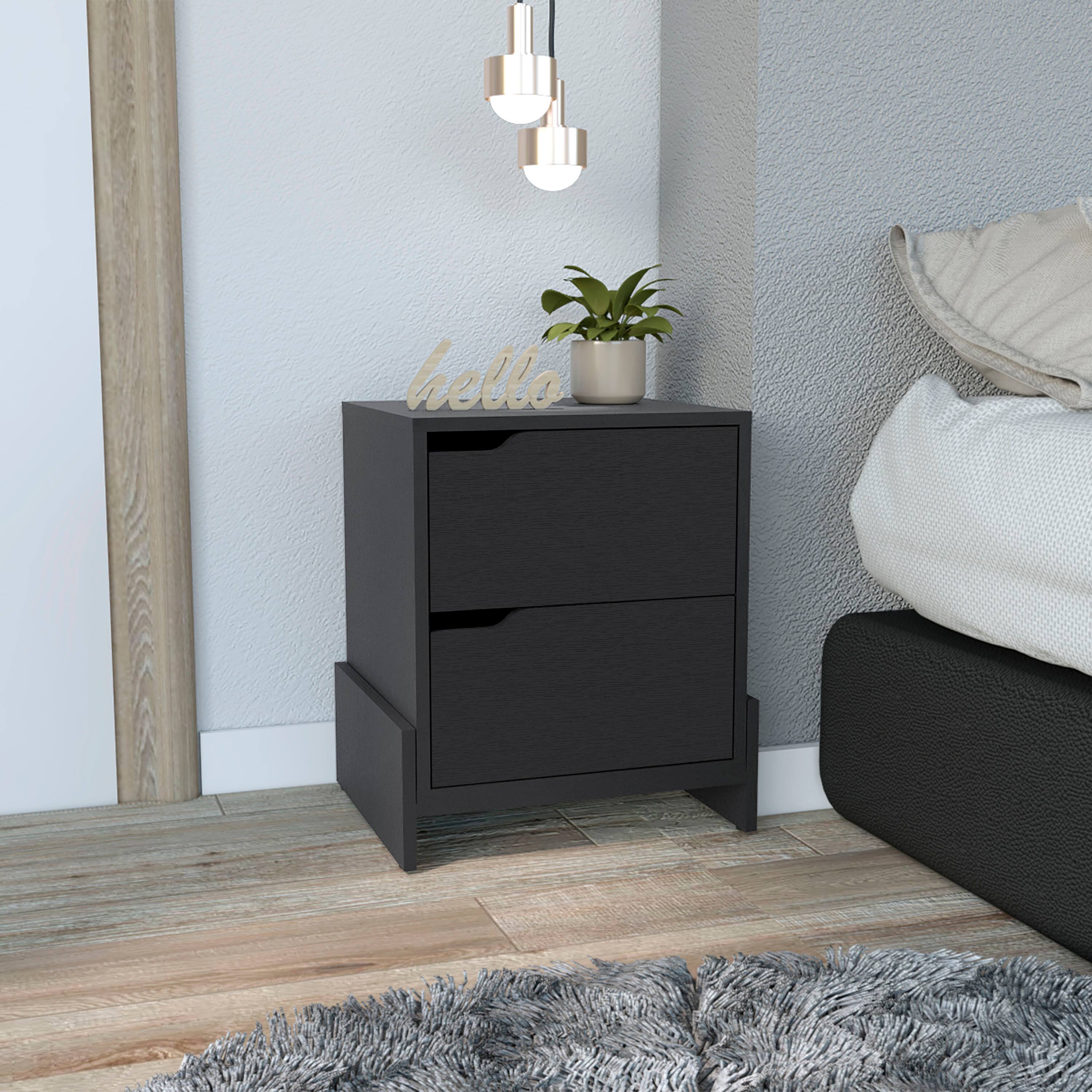 Front. Tiramisubest - Modern Nightstand with 2 Drawers and Sleek Design - Black.