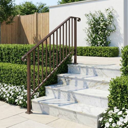 Alt View 9. Winado - 4-Step Handrails Wrought Iron Transitional Crimping Handrail Waterproof Cover for Concrete Steps Indoor Outdoor Garden - Brown.