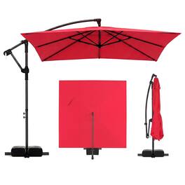 Costway - 8 x 8 FT Offset Cantilever Patio Umbrella,Square Hanging Outdoor Market Umbrella - Red