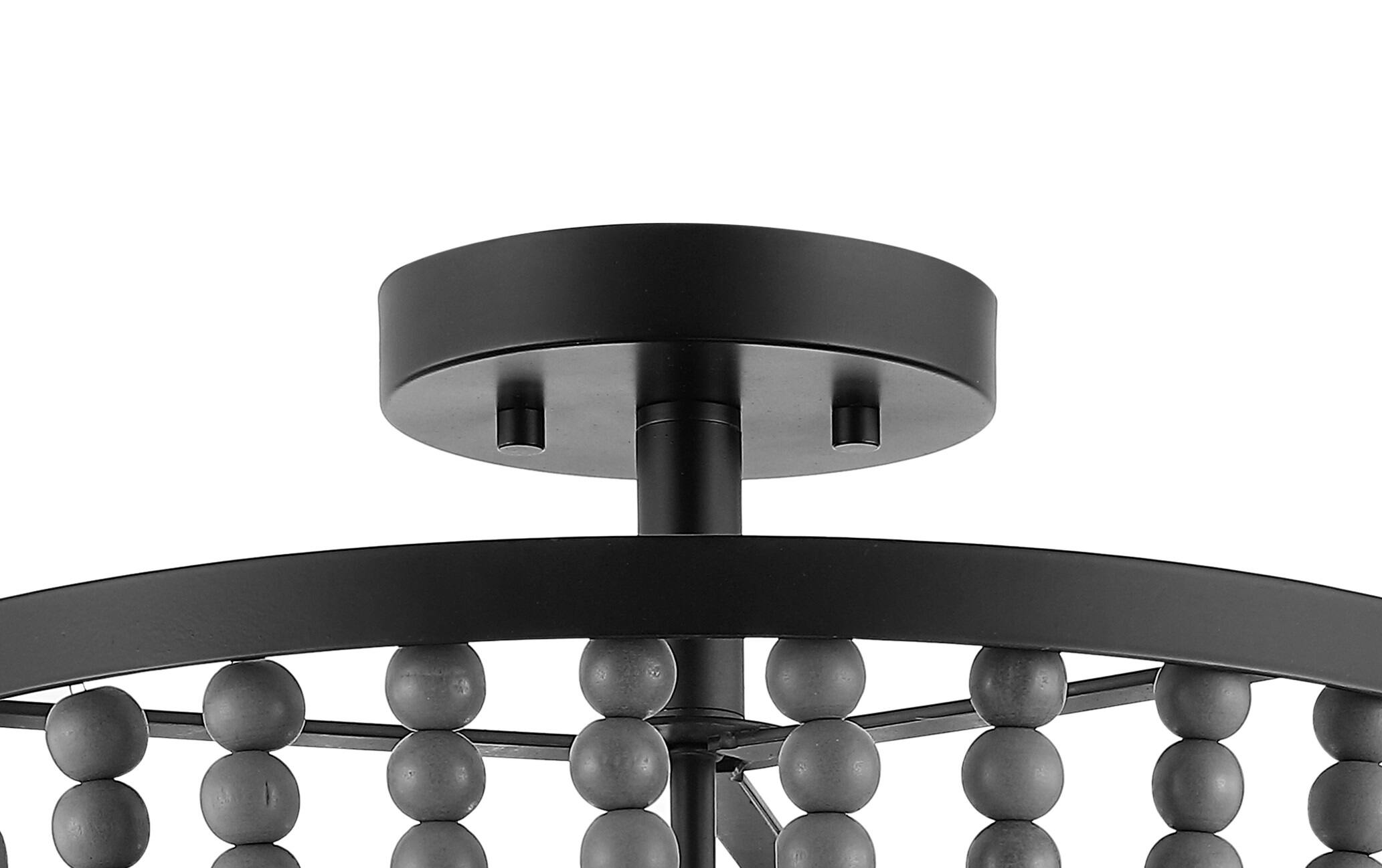Alt View 4. Jonathan Y - Drift Wood Bead 16" 3-Light Bohemian Farmhouse Iron LED Semi Flush Mount, Oil Rubbed Bronze/Grey - Gray.