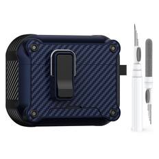 Front. Dteck - Rugged Case for Airpods 4 (2024) Heavy Duty Drop Protective Magnetic Lock Cover With Keychain + Clean Kit Pen - Darkblue.