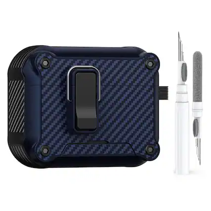 Front. Dteck - Rugged Case for Airpods Pro 2nd Gen (2022) Heavy Duty Drop Protective Magnetic Lock Cover With Keychain + Clean Kit Pen - Darkblue.