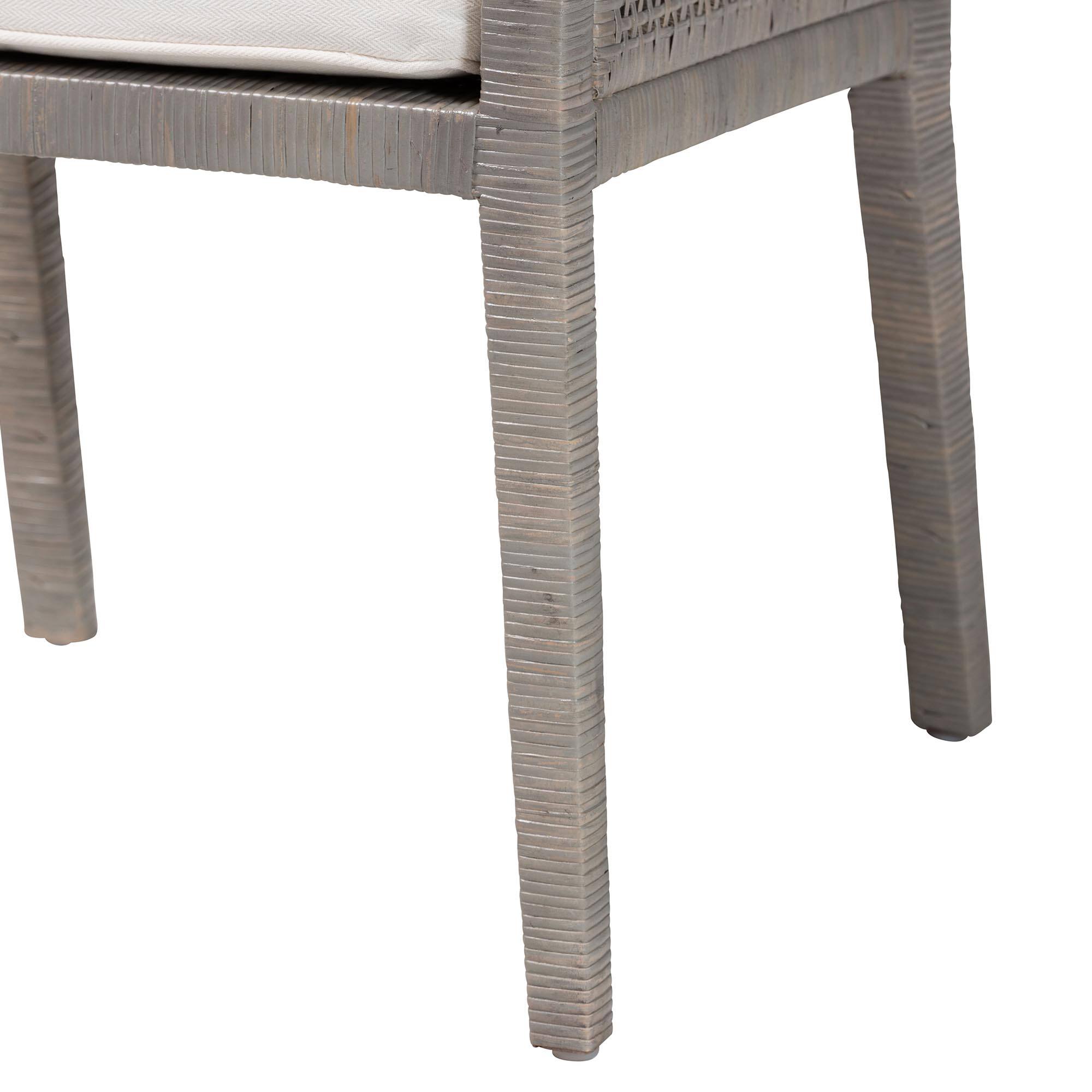 Alt View 2. bali & pari - Karis Rattan Dining Chair with Cushion - Handwoven Wicker Armchair with Mahogany Wood Frame - French Grey.