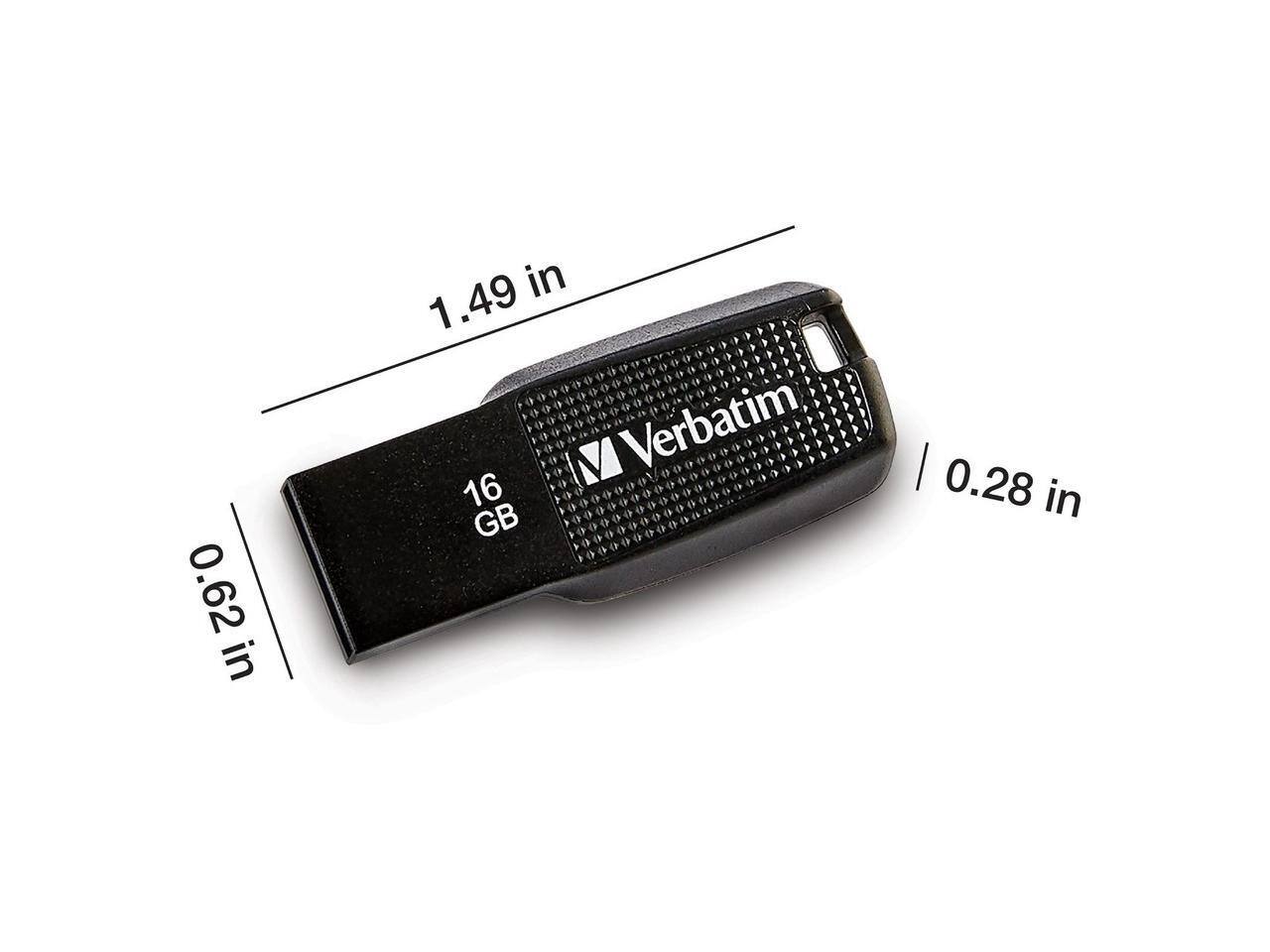 0.62 in x 1.49 in x 0.28 in  
Verbatim  
16 GB
