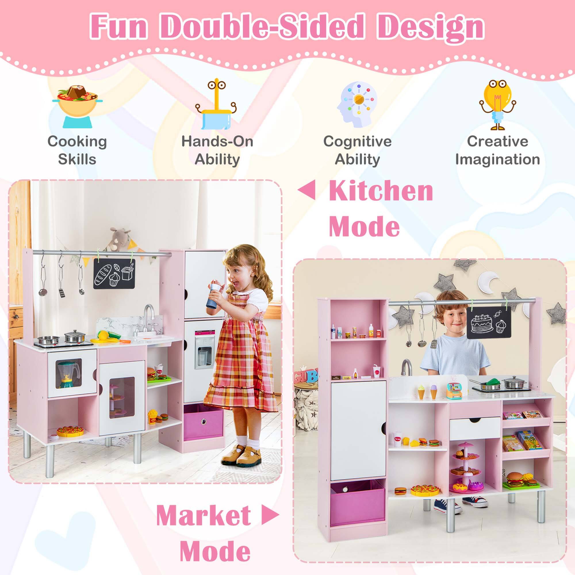Fun Double-Sided Design

Cooking Skills  
Hands-On Ability  
Cognitive Ability  
Creative Imagination  

Kitchen Mode  

Market Mode