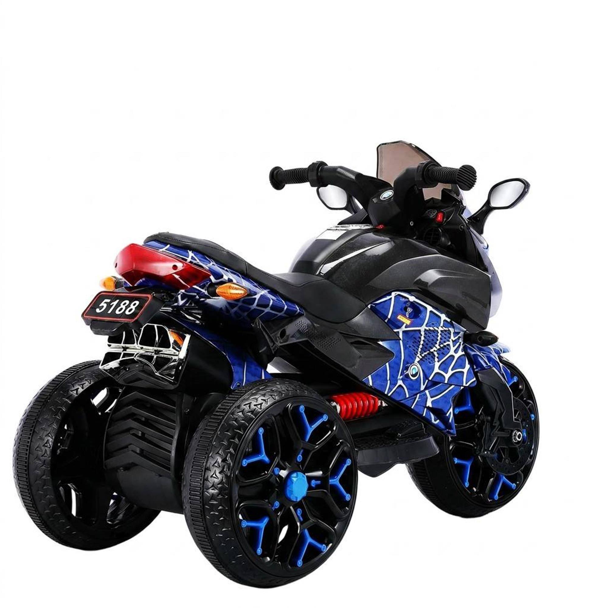 Alt View 6. Boyel Living - 3+ Kids 12V Blue Electric Motorcycle with Training Wheels Clutch-Free Hand Twist Throttle For Gift - Blue.