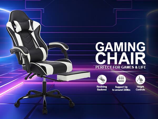 GAMING CHAIR  
PERFECT FOR GAMES & LIFE  

- Reclining Backrest  
- Support Up to around 330lbs  
- Height Controls