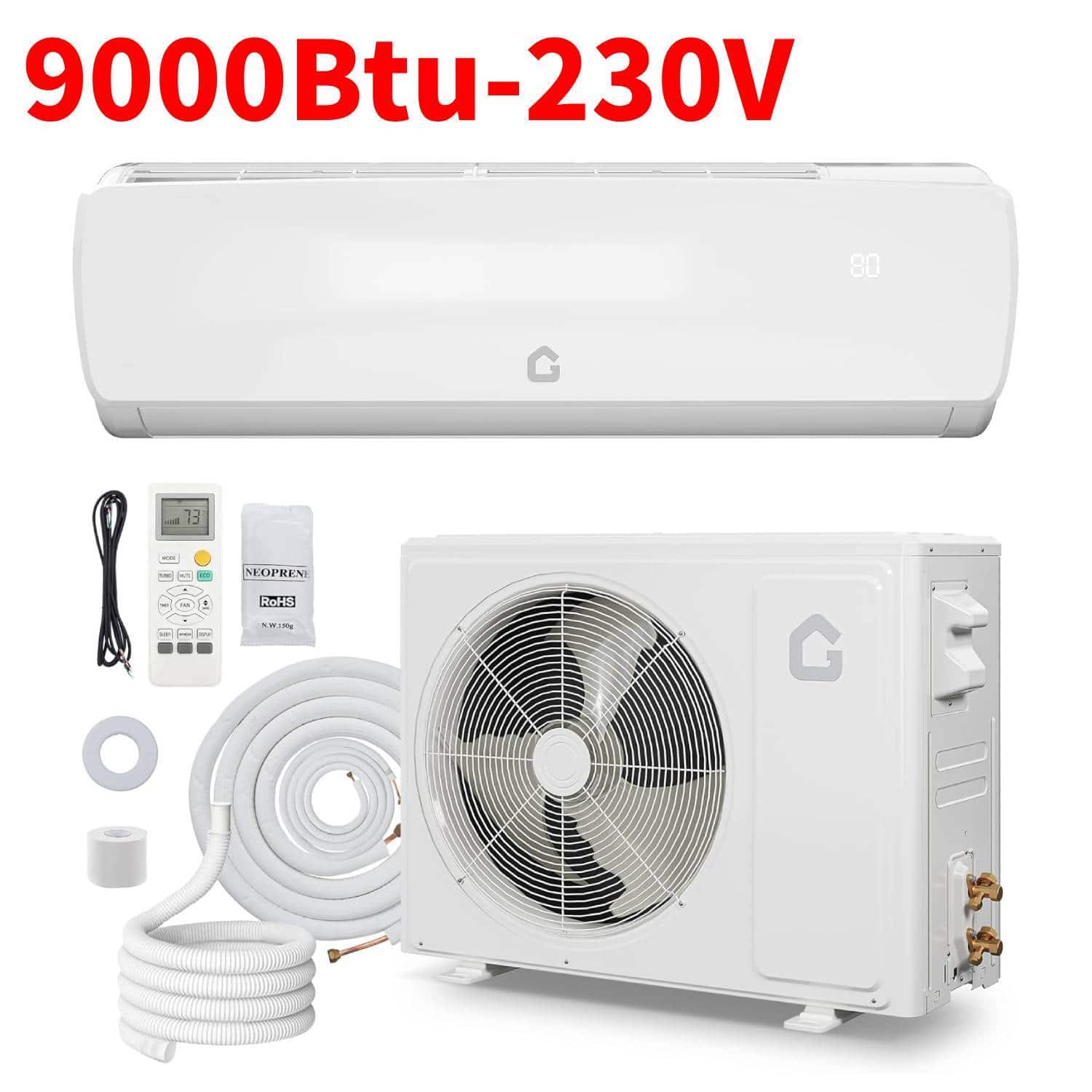 Acekool - 9000BTU Mini Split Ac/Heating System, 230V L Panel Indoor Unit Split Air Conditioner, for Rooms up to 450 Sq. Ft - White