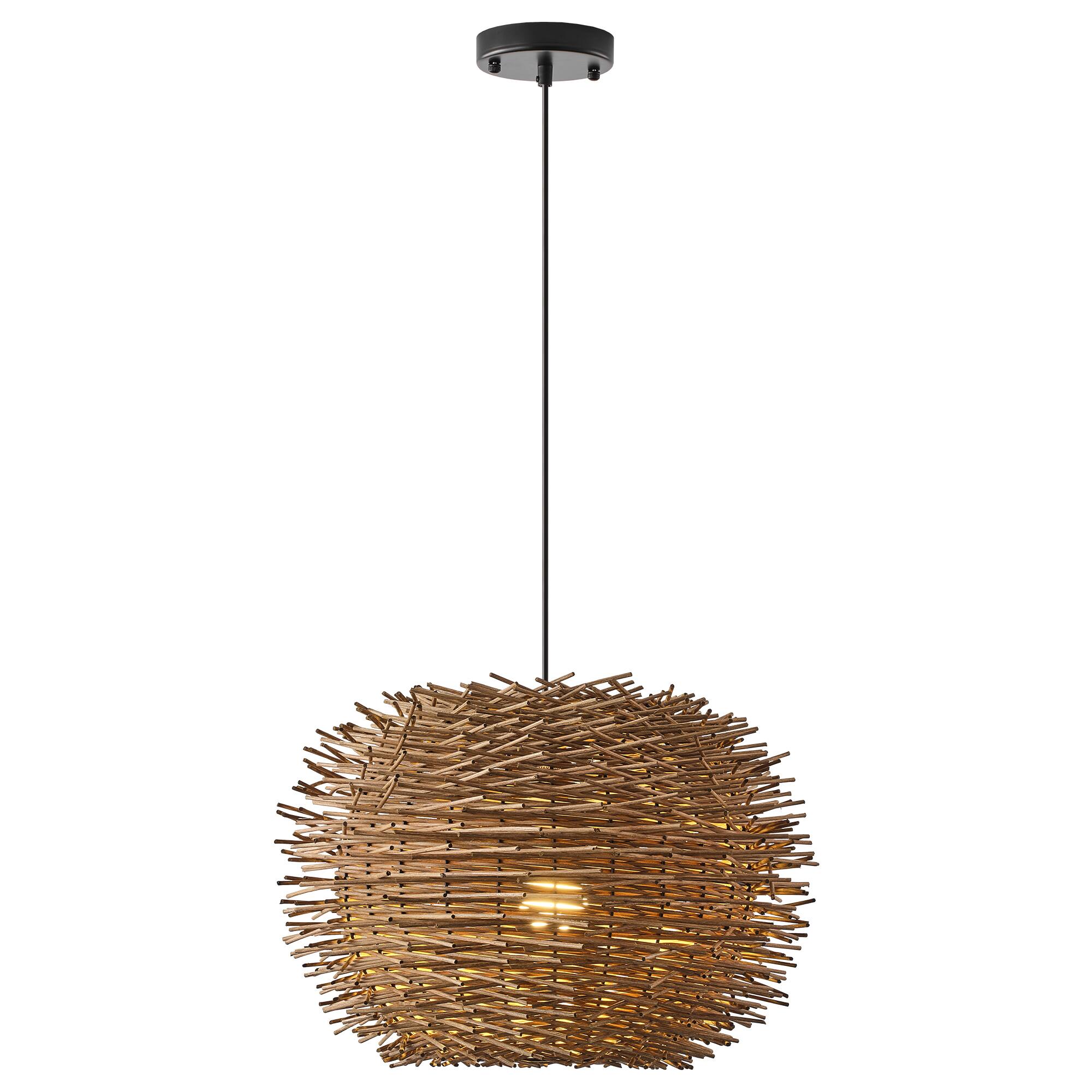 Alt View 1. Vaczon - Modern Rattan Pendant Light – Boho Hanging Lamp with Ball Nest Design for Dining Room, Living Room, Bedroom & Kitchen - Natural Rattan.