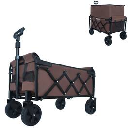 Loheer - Expandable Dual Layer Utility Wagon, 225 lb Capacity Folding Cart with Swivel Wheels, Brown
