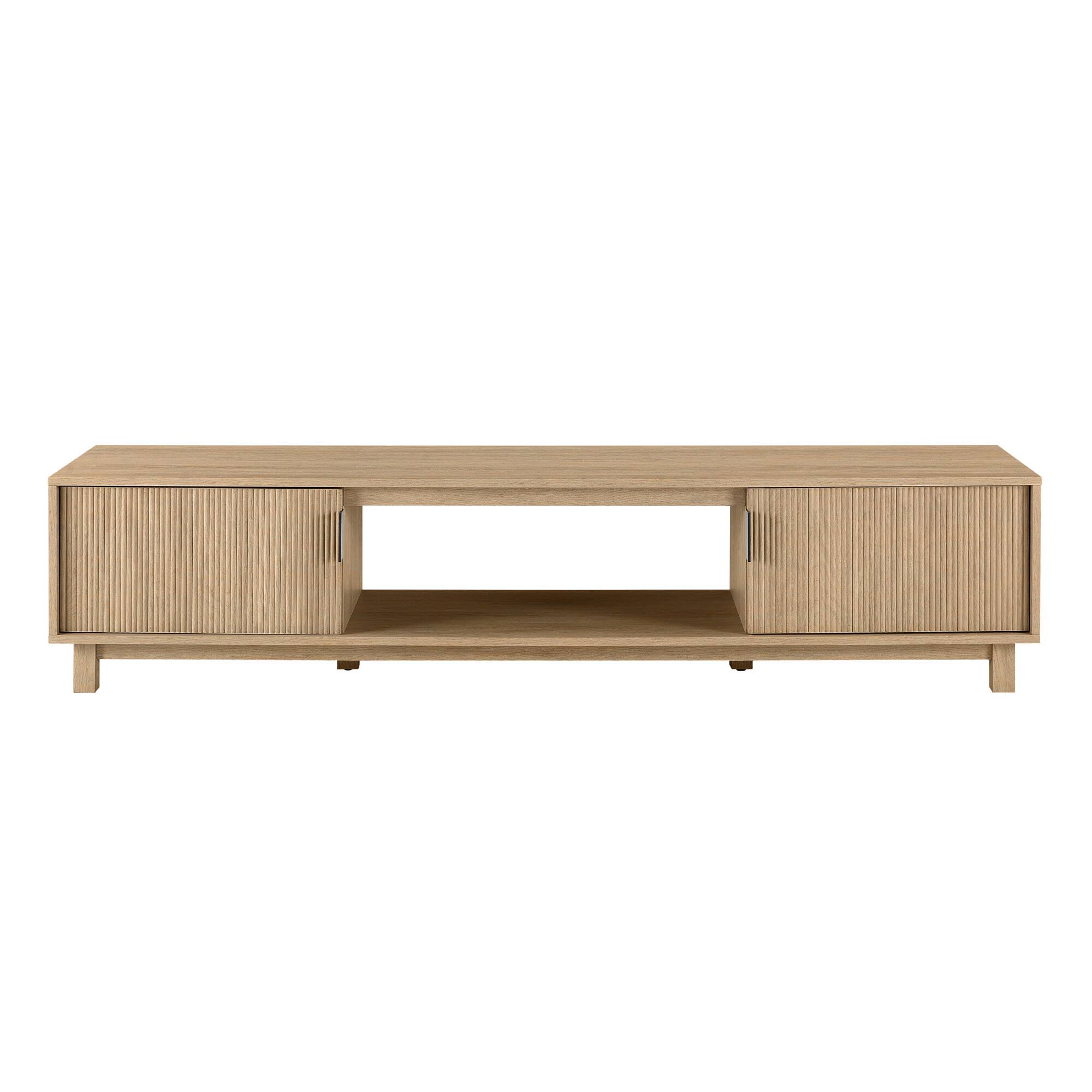 Front. Walker Edison - 70" Mid-Century Modern Fluted-Door TV Stand for TVs up to 80" - Coastal Oak.