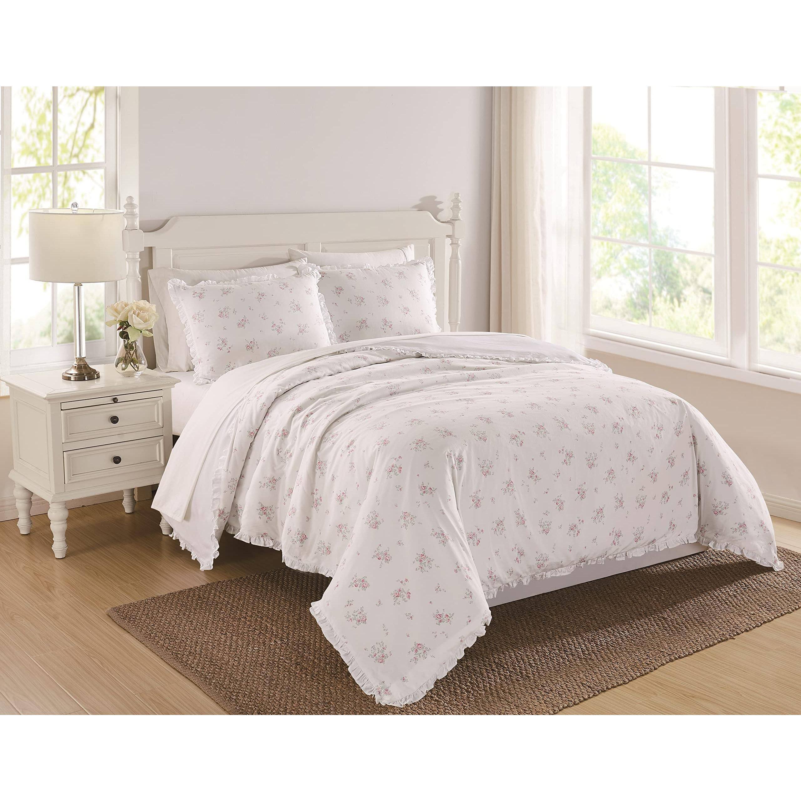 Alt View 1. Cedar Assembly - Rosebury And Cotton Fullqueen Duvet Set Floral For Men Women Oekotex Certified Confidence - White/Pink-Full/Queen-Duvet Set.