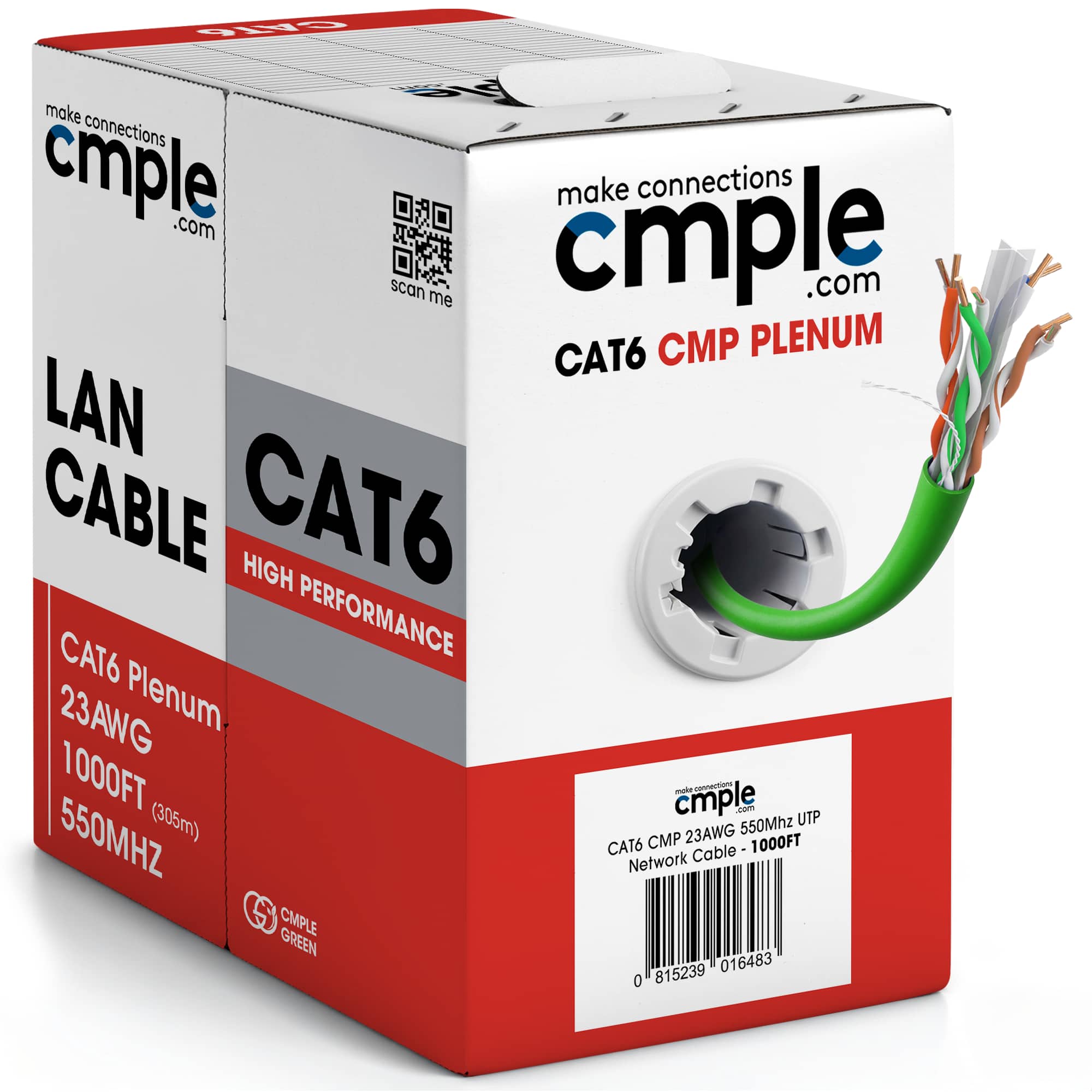 Cmple.com - Cmple - Cat6 Plenum Ethernet Cable 1000ft, 550MHz 10Gbps 23AWG UTP CMP Network Cat 6 Cable Bulk - Green