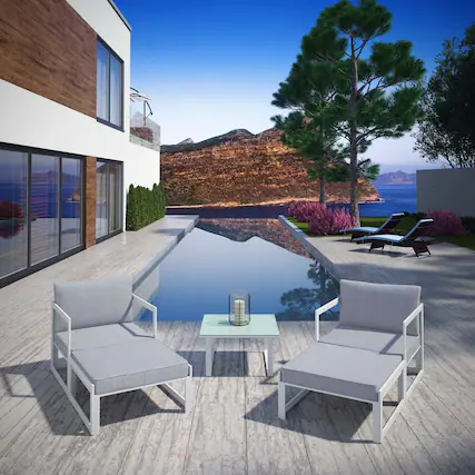 Front. Modway - Fortuna 5 Piece Outdoor Patio Sectional Sofa Set by Modway - White Gray.