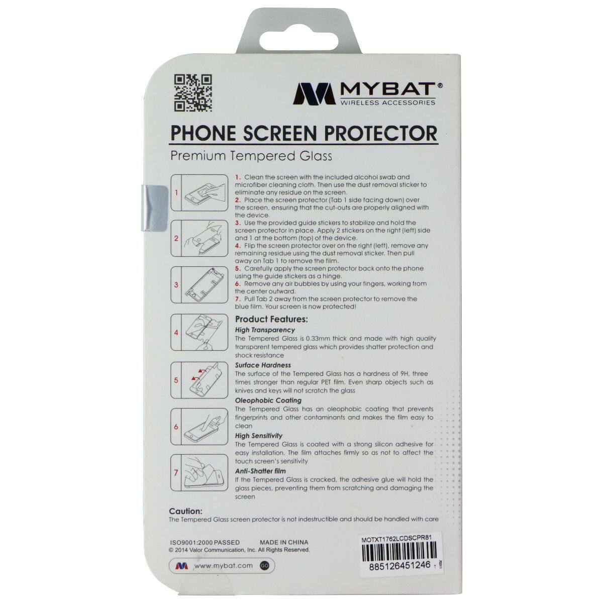 MYBAT WIRELESS ACCESSORIES PHONE SCREEN PROTECTOR Premium Tempered Glass

Clean screen included alcohol swab microfiber cleaning cloth. Then dust removal sticker eliminate residue screen. Place screen protector (Tab side facing down) screen ensuring that cut-outs properly aligned device provided guide stickers stabilize hold screen protector place Apply stickers right (left) side bottom top) device screen protection right (left), remove remaining residue using dust removal sticker. Then away remove Carefully apply screen protector back onto phone using guide stickers hinge. Remove bubbles using fingers. working from center DIOWfLIO way from screen protector remove blue film. Your screen protected

Product Features:
High transparency Tempered Gloss 0.33mm thick made high quality transparent tempered gloss which provides shatter protection resistance
Surface Hardness surface Tempered Glass hardness three times stronger than regular
Oleophobic Coating The Tempered Glass has a hardness of 9H, three times stronger than regular PET film. Even sharp objects such as knives and keys will not scratch the glass
High Sensitivity The tempered Glass is destructible and should be handled with care
Anti-Shatter film If the Tempered Glass is cracked, the adhesive glue will hold the glass pieces, preventing screen

Caution: The tempered Glass screen protector