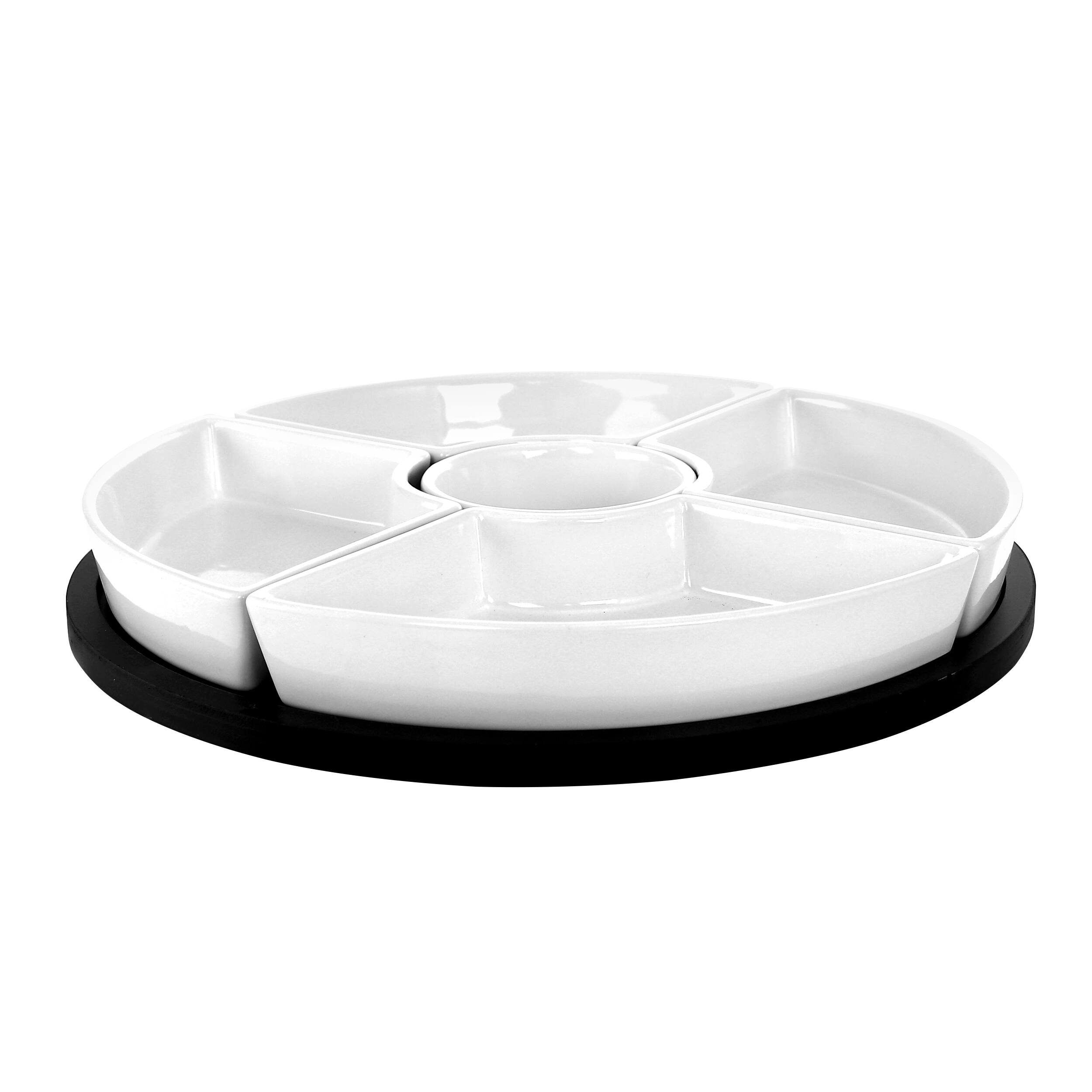 Alt View 4. Gibson - Gibson Elite Gracious Dining 6 Piece Stoneware Sectional Serving Set with Revolving Wood Tray - White.