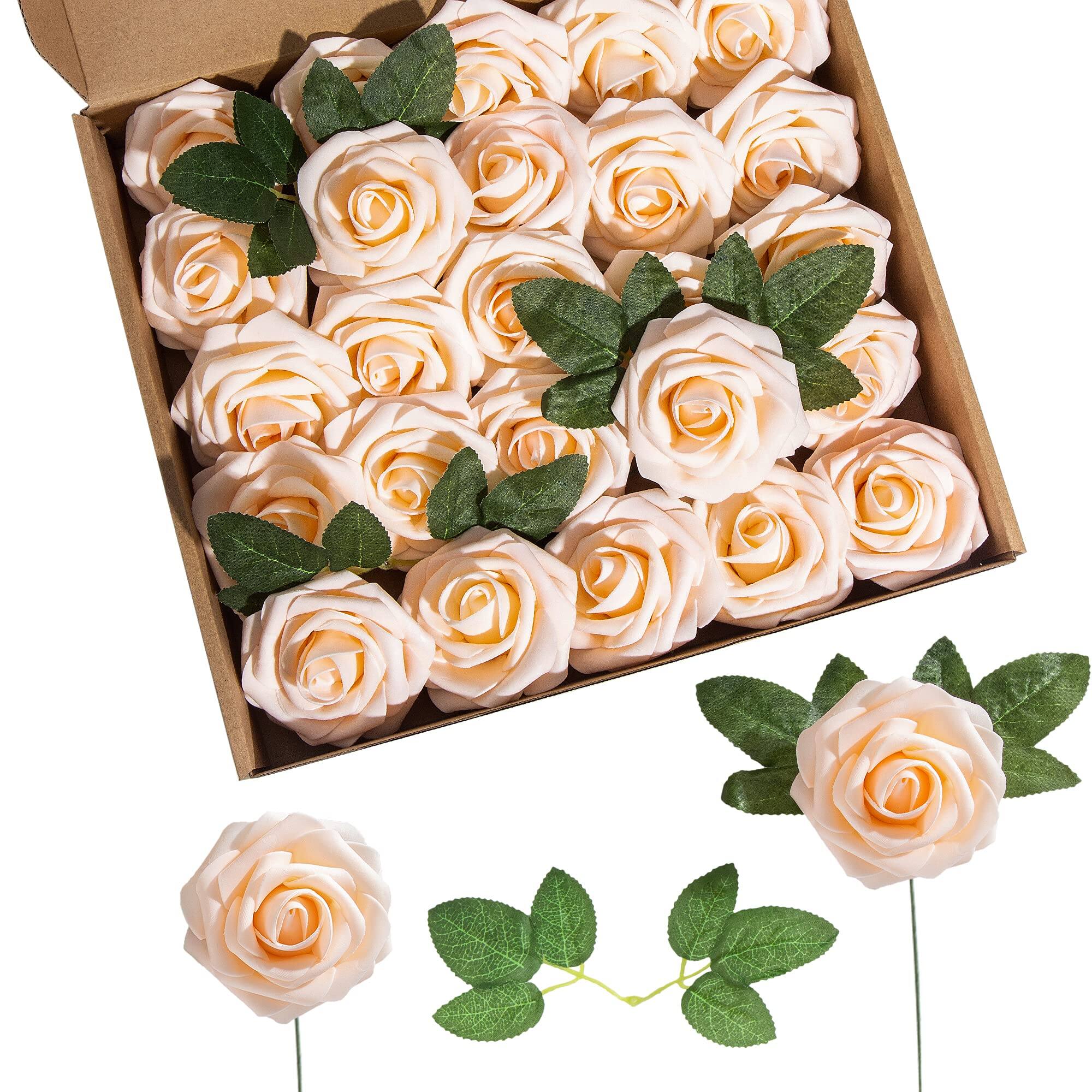 Stylel Star Artificial Flower Foam Rose 25pcs Real Looking With Stems ...