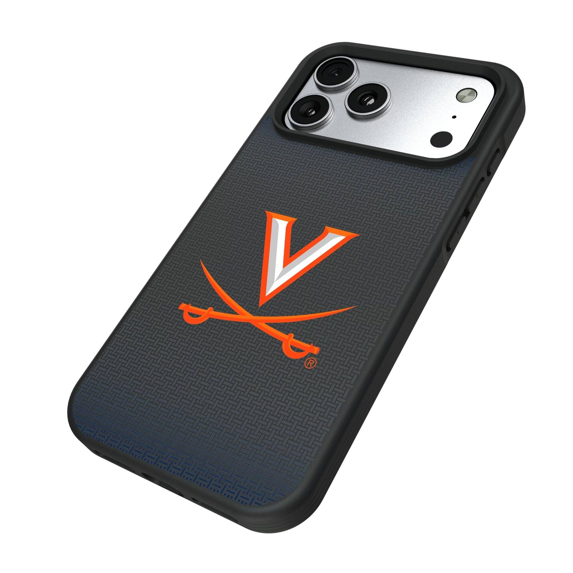 Alt View 1. Keyscaper - Virginia Cavaliers Linen Logo iPhone Bump Case - 16 Pro - Black.