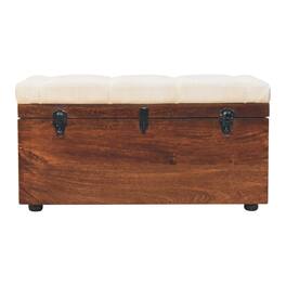 Artisan Furniture - Solid Wood California Walnut White Linen Storage Trunk, Upholstered - Dark Brown & White
