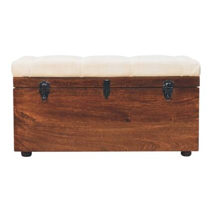 Front. Artisan Furniture - Artisan Furniture Solid Wood California Walnut White Linen Storage Trunk, Upholstered, Dark Brown & White - Dark Brown & White.