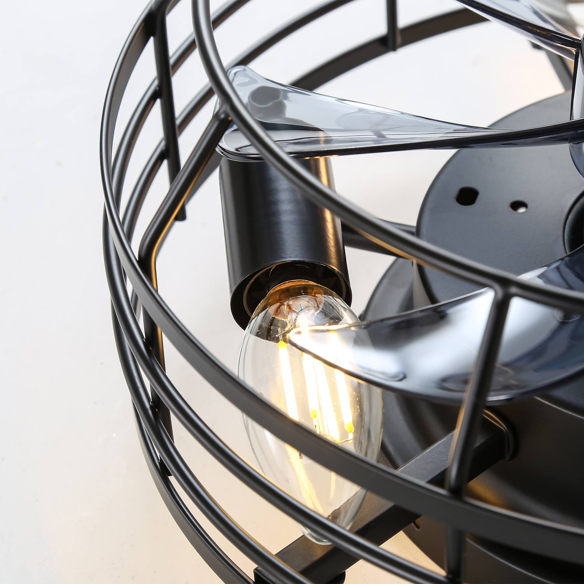 Alt View 8. Breezary - 12" Indoor Flush Mount Cage Ceiling Fan with Remote, 7 Blades, 6-Speed DC Motor, Timer & Memory, Compact for Small Rooms - Matte Black.