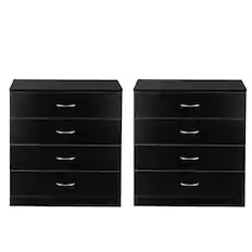 Front. Winado - Set of 2 Night Stand Bedside 4 Drawers Chests of Drawers Furniture Nightstand Storage Cabinet Organizer Unit for Bedroom - Black.