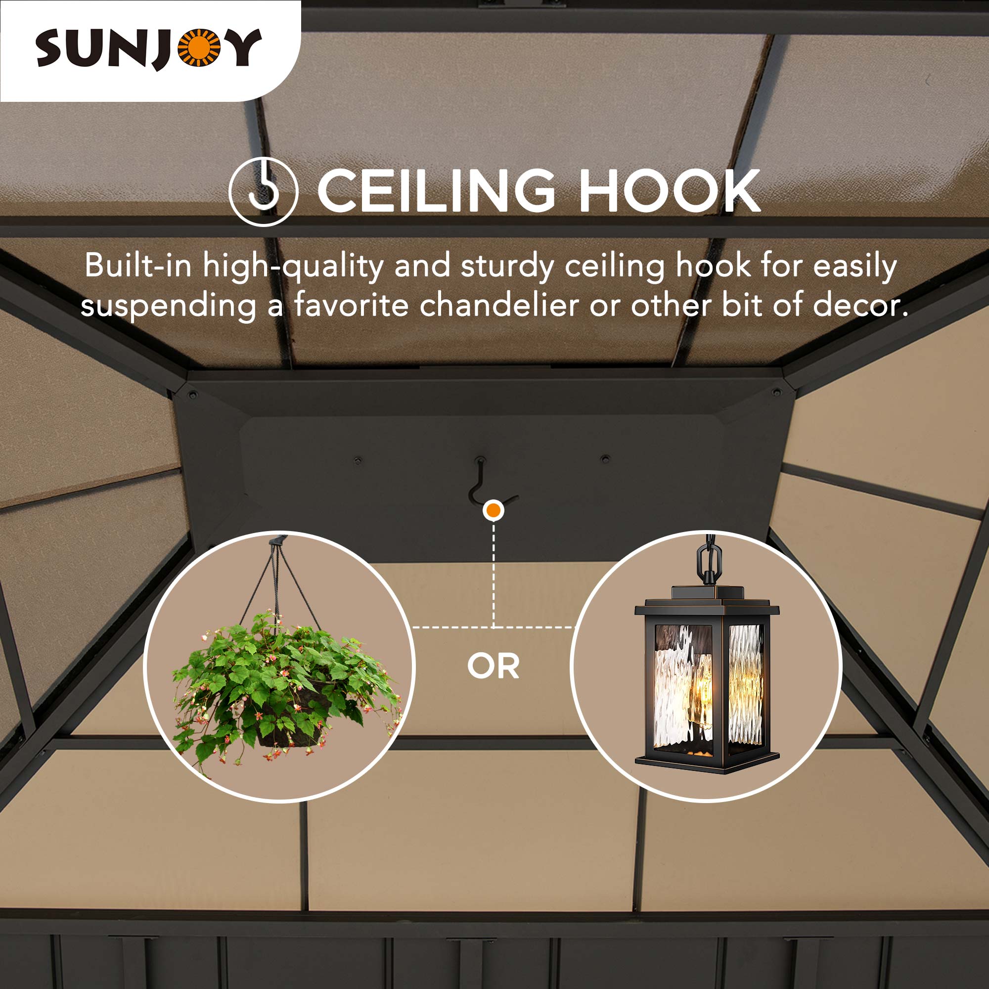 SUNJOY Y 5 CEILING HOOK

Built-in high-quality and sturdy ceiling hook for easily suspending a favorite chandelier or other bit of decor.