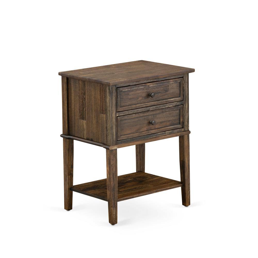 Front. East West Furniture - East West Furniture VL-07-ET Wood Side Table with 2 Wood Drawers for Bedroom, Stable and Sturdy Constructed - - Distressed Jacobean.