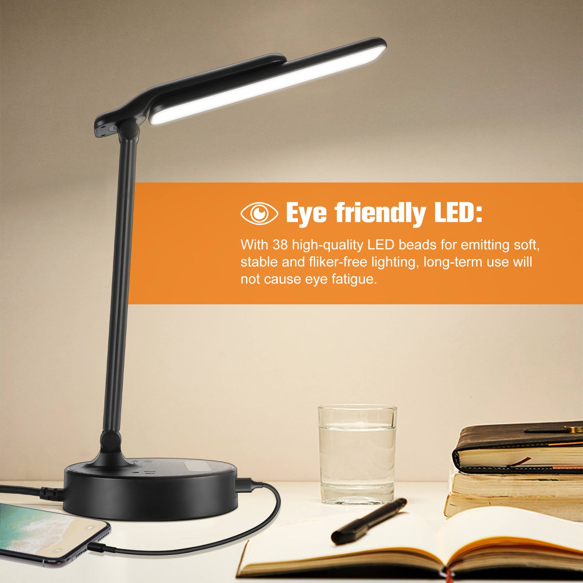 Eye friendly LED: With 38 high-quality LED beads for emitting soft, stable and flicker-free lighting, long-term use will not cause eye fatigue.