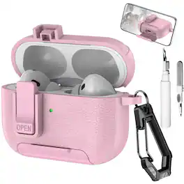 Dteck - Case for Apple Airpods Pro 2nd Gen (2022) with Phone Holder & Keychain,Leather Texture Earbuds Cover for Man Women - Pink