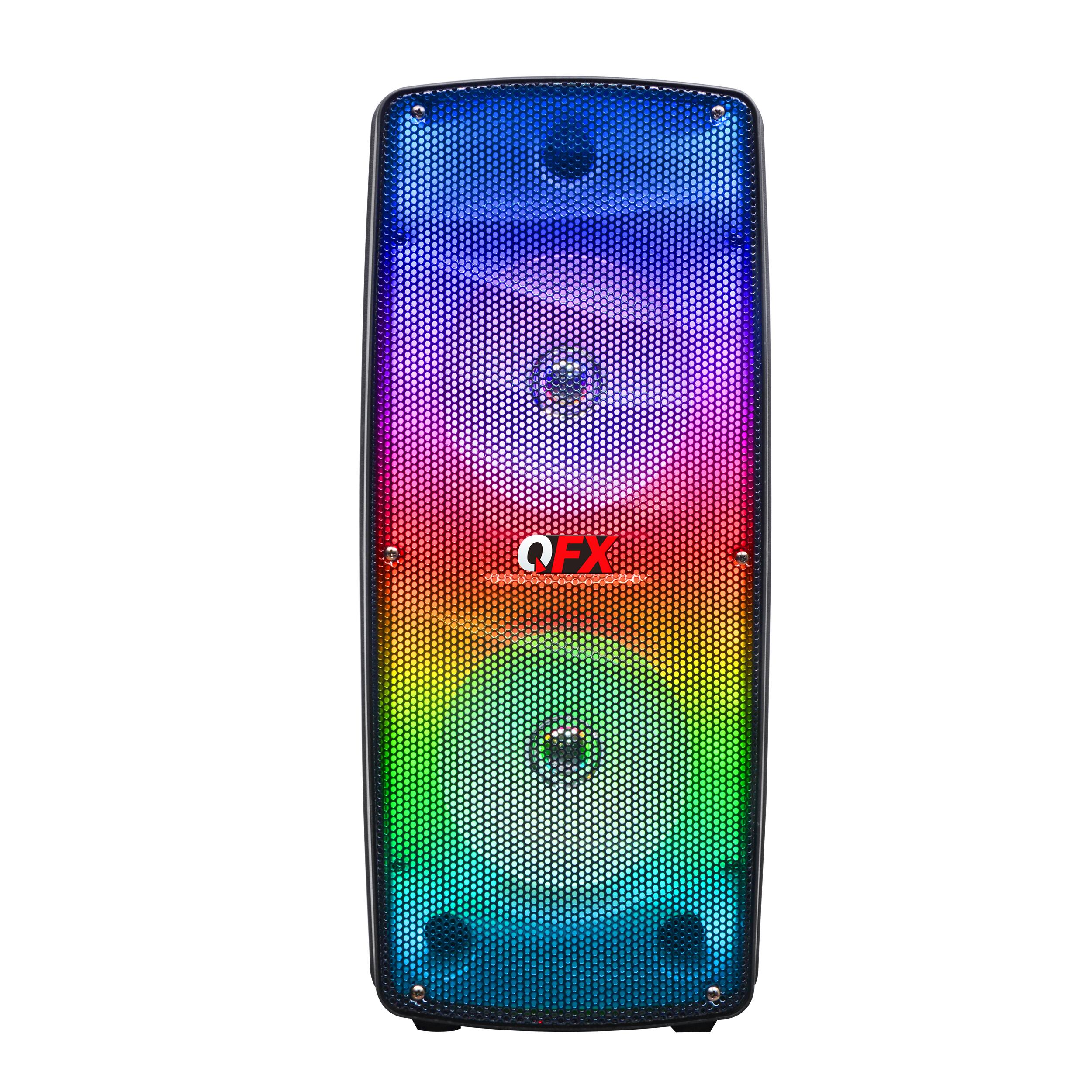 Front. QFX - Rechargeable Bluetooth Portable Speaker with Liquid Motion Light - Black.