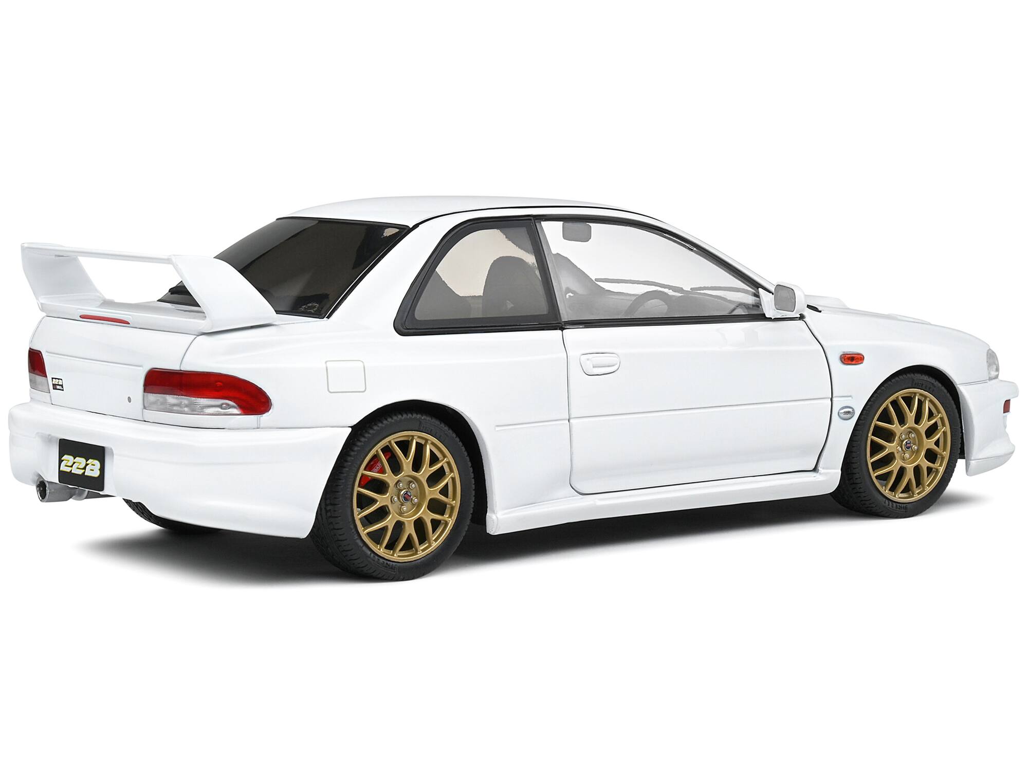 Alt View 1. Solido - 1998 Subaru Impreza 22B RHD (Right Hand Drive) Pure White with Gold Wheels 1/18 Diecast Model Car by Solido - Pure White With Gold.