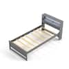 Front. Costway - Costway Twin Size Wooden Bed Frame w/ Charging Station & LED Light Storage Headboard - Gray.