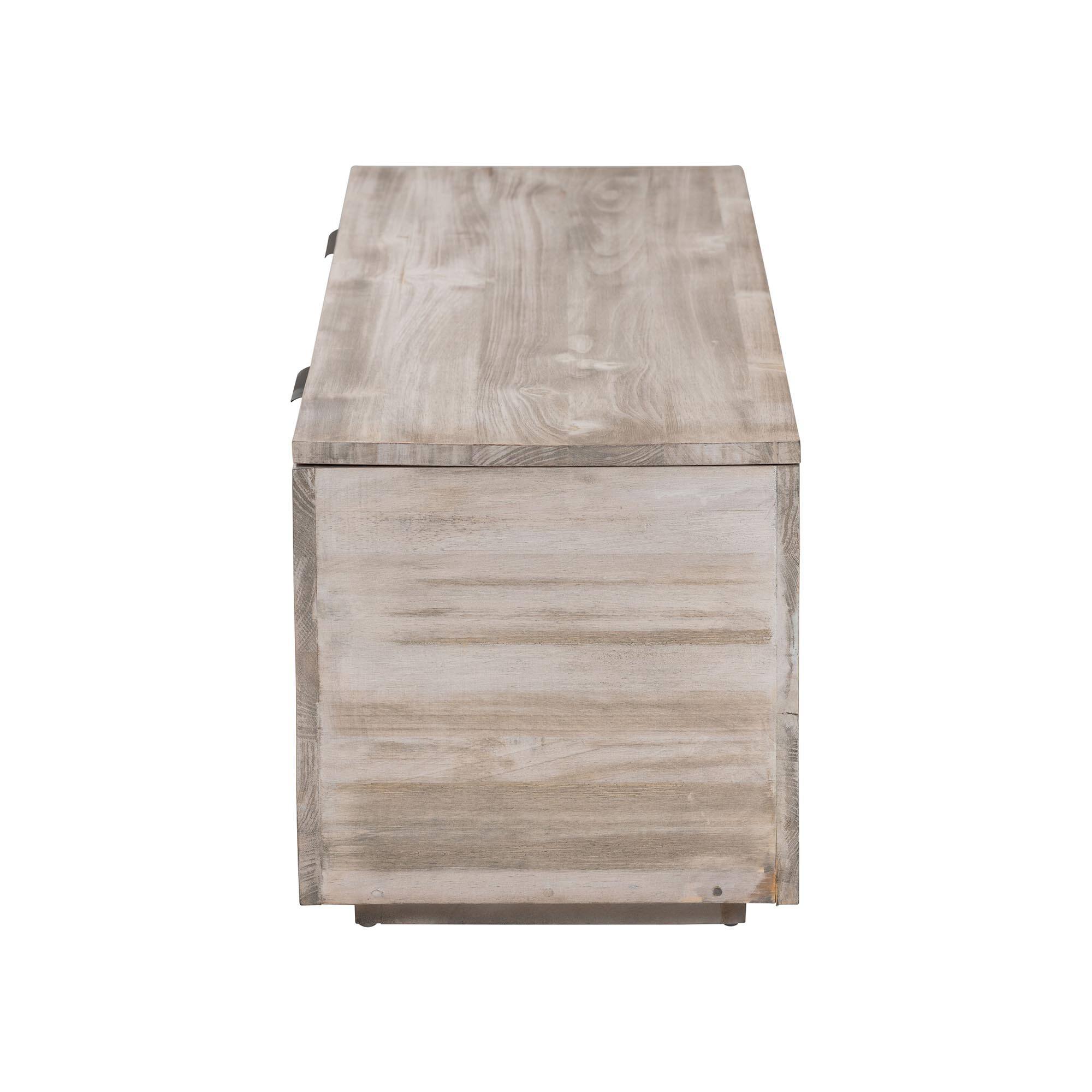 Back. bali & pari - Alvaro Wood Storage Trunk with Hinged Lid - Rectangular Blanket Chest and Bedroom Bench with Spacious Interior - White Wash/Black.