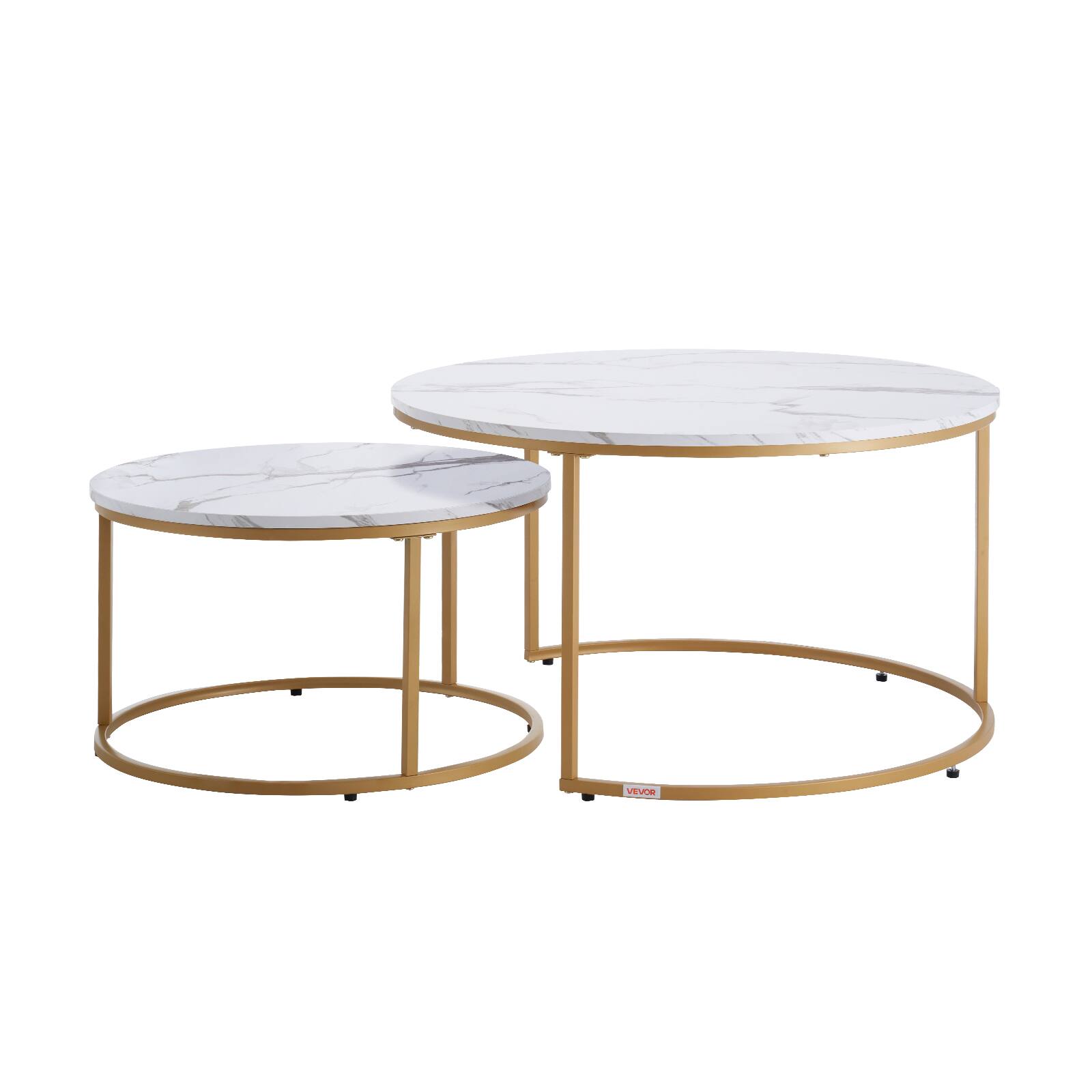 Alt View 5. VEVOR - Nesting Coffee Table Set of 2, 31.5 in Round Coffee Table, Nesting Tables for Small Place, Vintage End Side Tables - White.