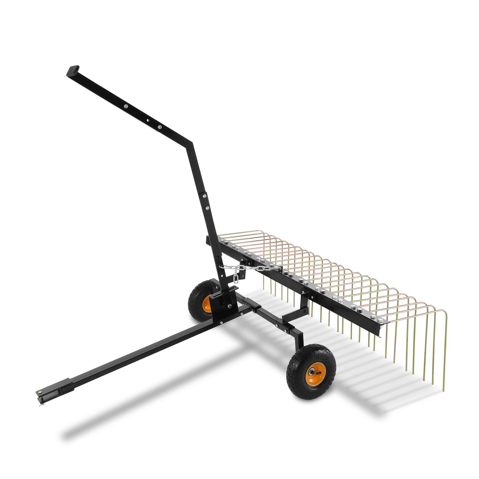 Front. VEVOR - Tow Behind Dethatcher, 60-inch Tow Dethatcher with 24 Steel Tines, Lawn Dethatcher Rake - Black.