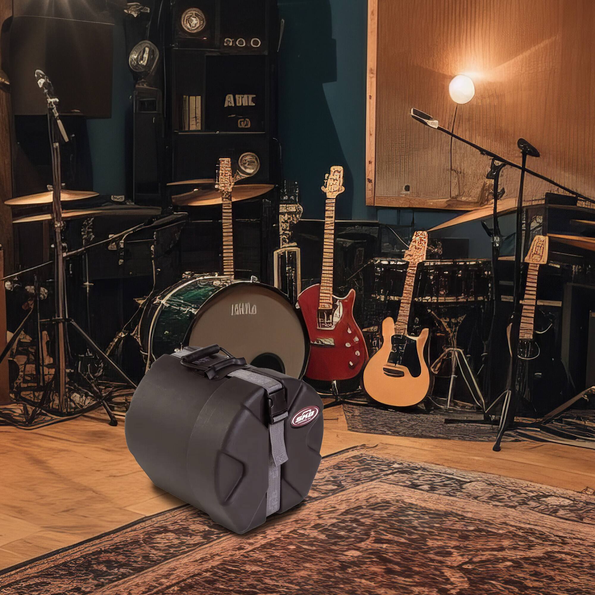 Alt View 3. SKB - SKB 8" x 8" Tom Case with Padded Interior and D-Shaped Drum Design, Black - Black.