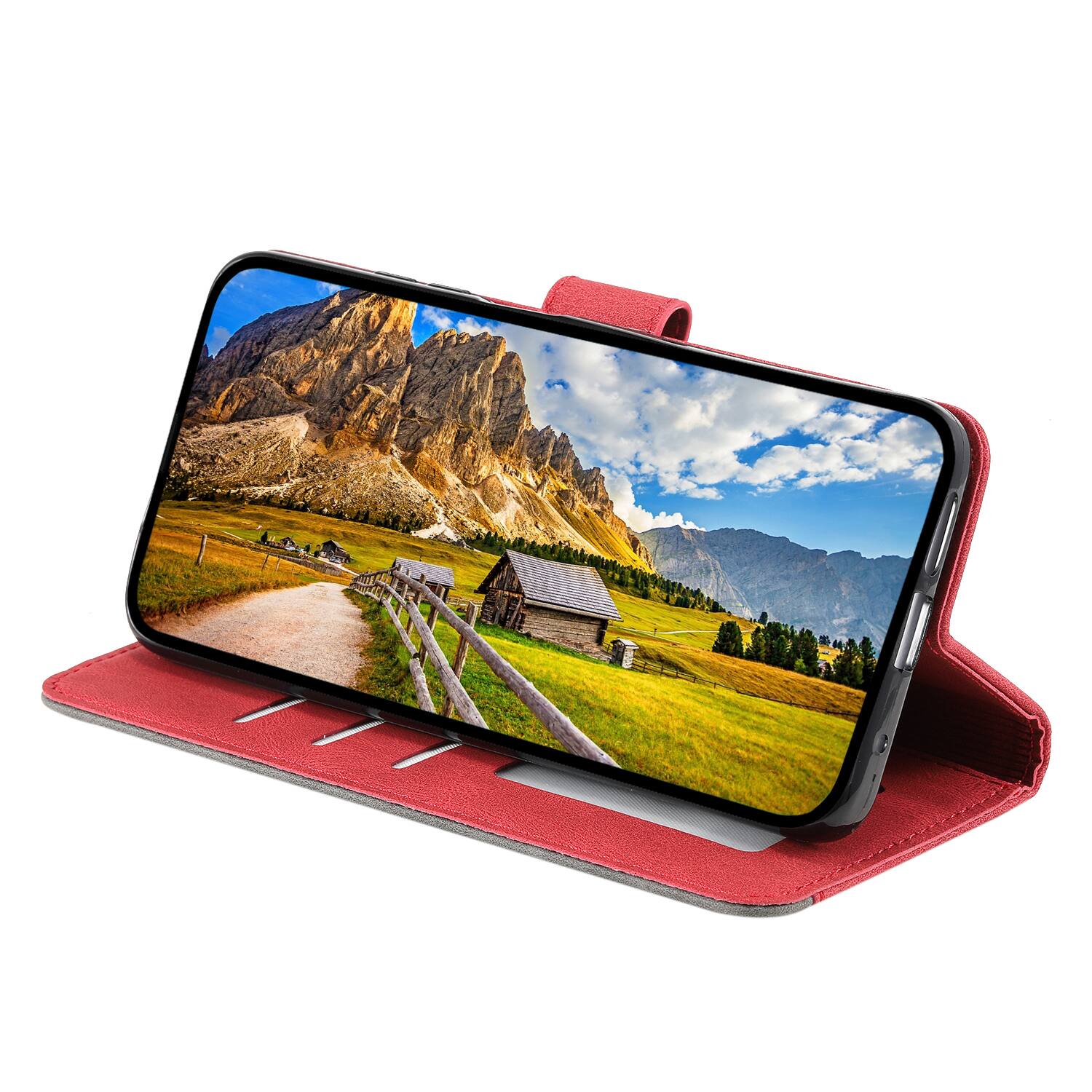 Back. Dteck - Wallet Case for Apple iPhone 17,Vintage PU Leather Flip Card Holder Kickstand Magnetic Closure Phone Cover - Red.