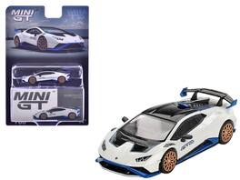 Mini GT - Lamborghini Huracan STO Bianco Asopo White with Black Top and Blue Accents Limited Edition 1/64 - White with Black and Blue