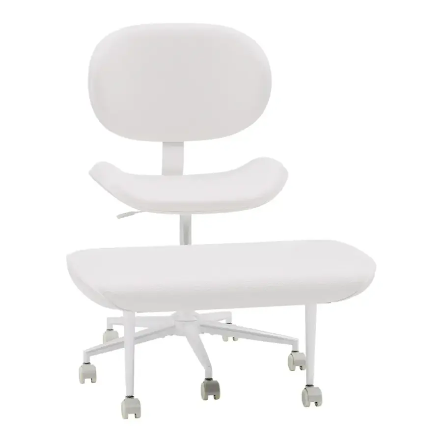Alt View 4. Pinmoco - Ergonomic Cross-Legged Swivel Chair, Adjustable PU Leather Meditation Chair - White.