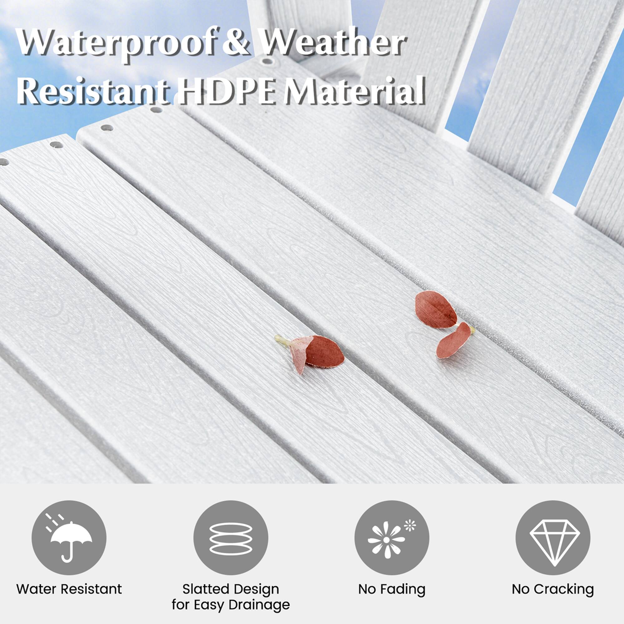 Waterproof & Weather Resistant HDPE Material: Water Resistant Slatted Design for Easy Drainage, No Fading, No Cracking.